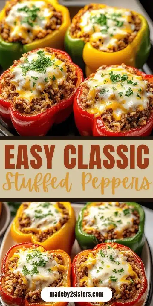 Classic Stuffed Peppers 1 A plate of classic stuffed peppers filled with rice, meat, and cheese.