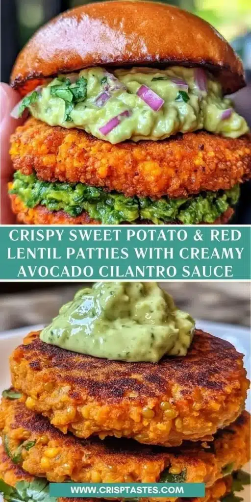 Crispy sweet potato and red lentil patties on a plate.