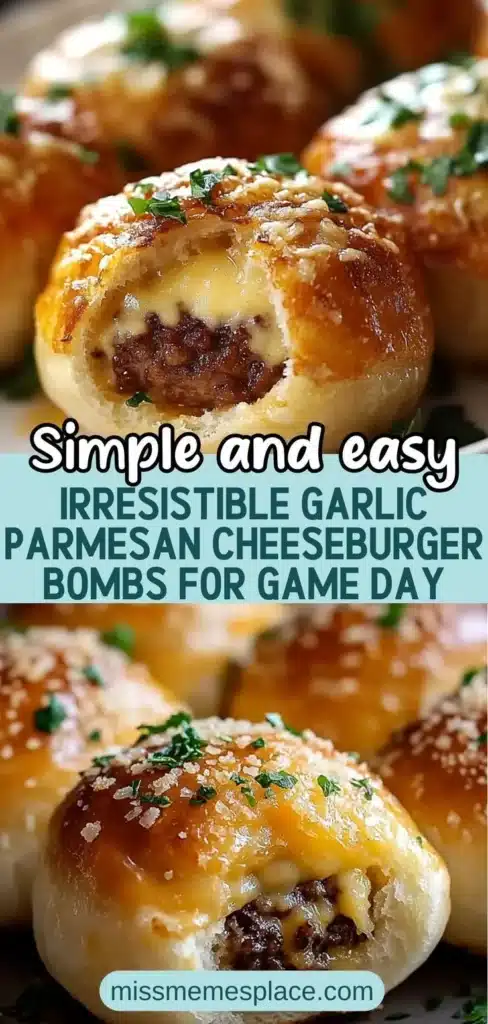Delicious Garlic Parmesan Cheeseburger Bombs served on a plate