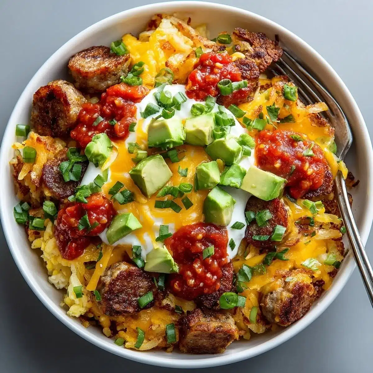 Hash Brown Breakfast Bowls 1 Delicious Hash Brown Breakfast Bowl with vibrant toppings