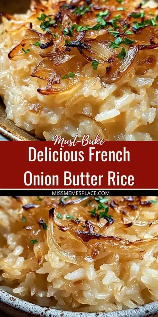 Delicious plate of French Onion Butter Rice with cheese and herbs