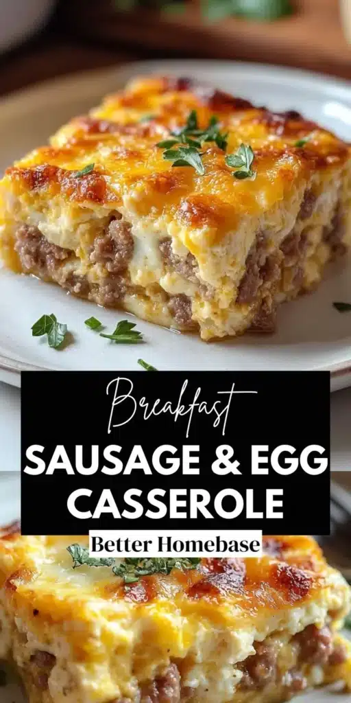 Delicious Sausage and Egg Casserole served hot in a baking dish