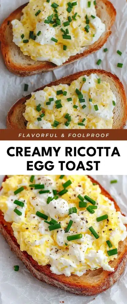 Delicious egg and ricotta toast topped with herbs and spices.