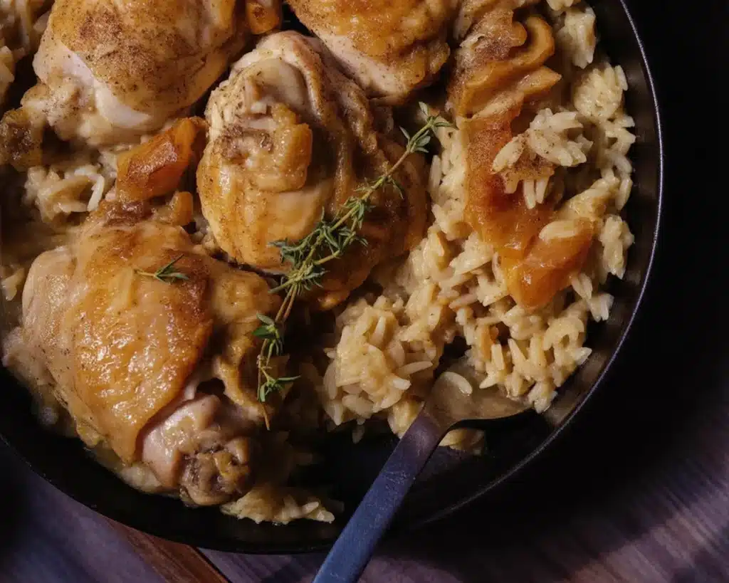 Delicious Smothered Chicken and Rice, a perfect winter comfort food dish.