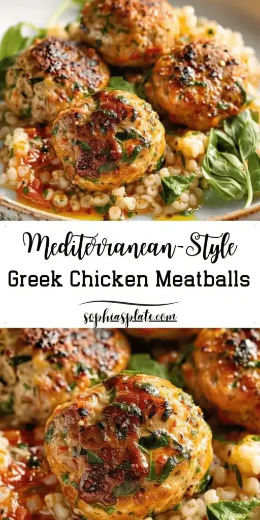 Baked Greek chicken meatballs served with tzatziki sauce and fresh herbs