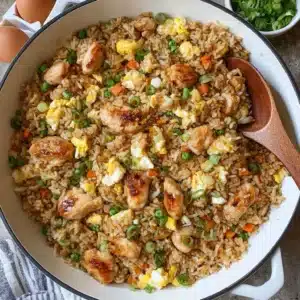 Plate of Bang Bang Fried Rice with colorful vegetables and shrimp