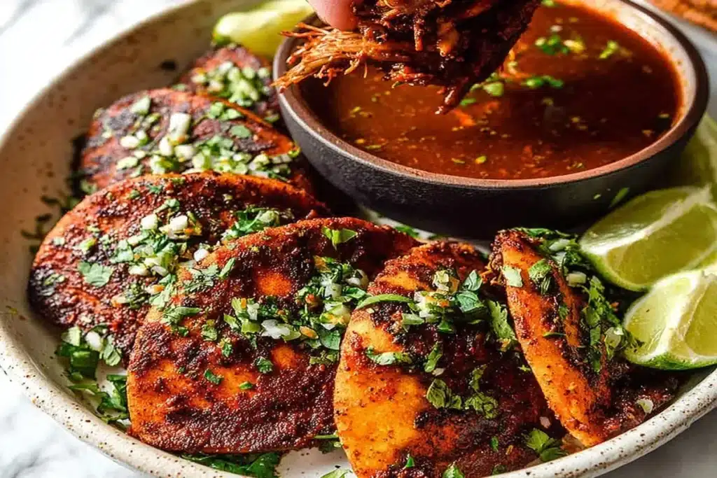 Delicious Birria Hands served with traditional accompaniments