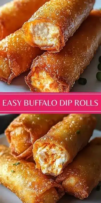 Buffalo Chicken Egg Rolls served with dipping sauce on a platter.