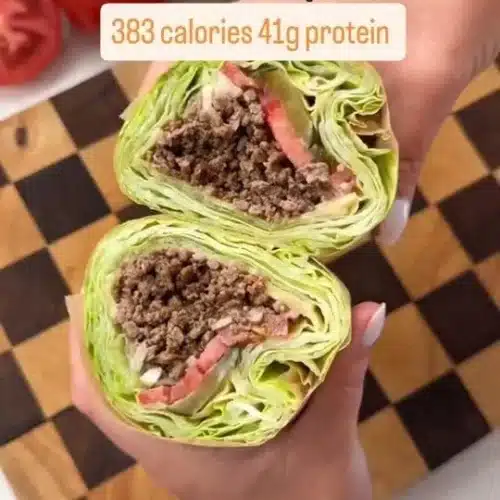 Delicious burger lettuce wraps filled with fresh ingredients and juicy patties.