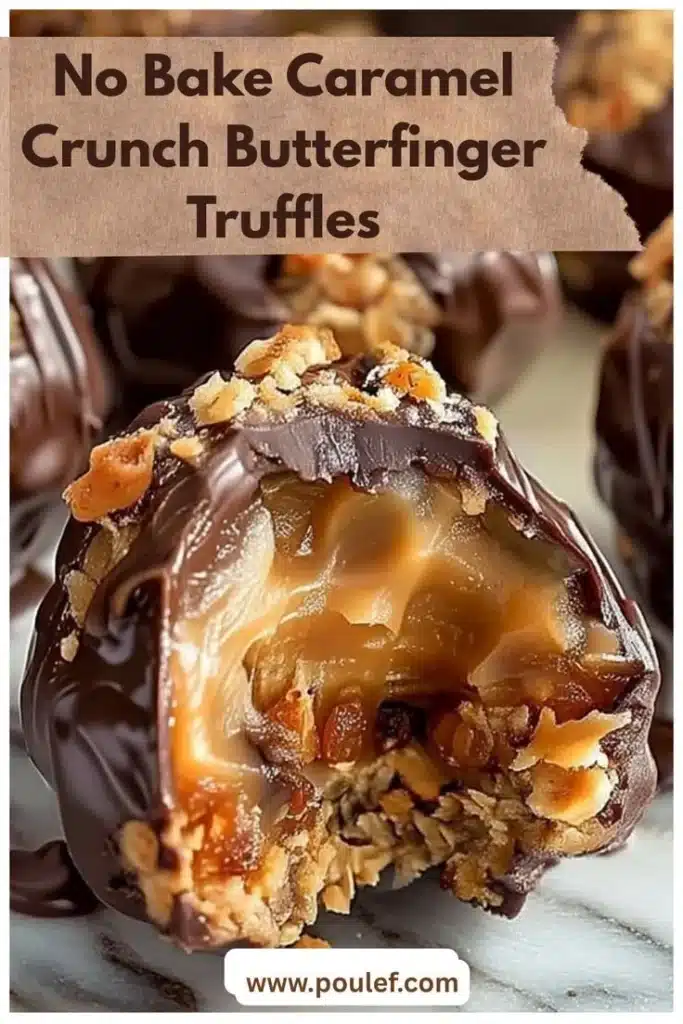 Delicious homemade Butterfinger Truffles with chocolate coating and peanut butter center.