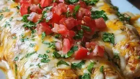 Cheese Chicken Enchiladas topped with melted cheese and garnished with cilantro