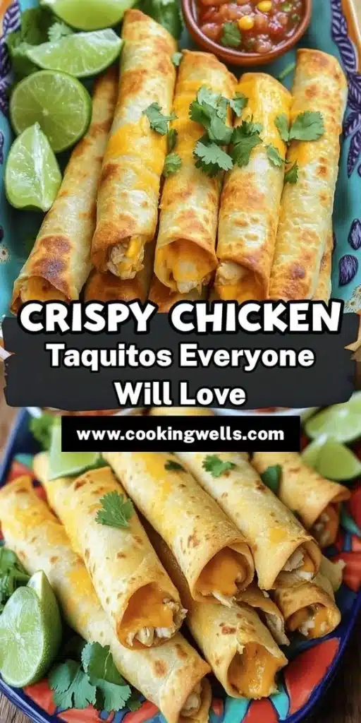 Crispy baked chicken taquitos served in a vibrant dish