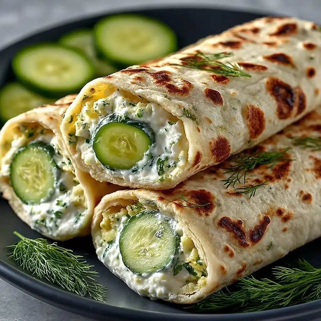Delicious cucumber cottage cheese wraps served on a colorful plate