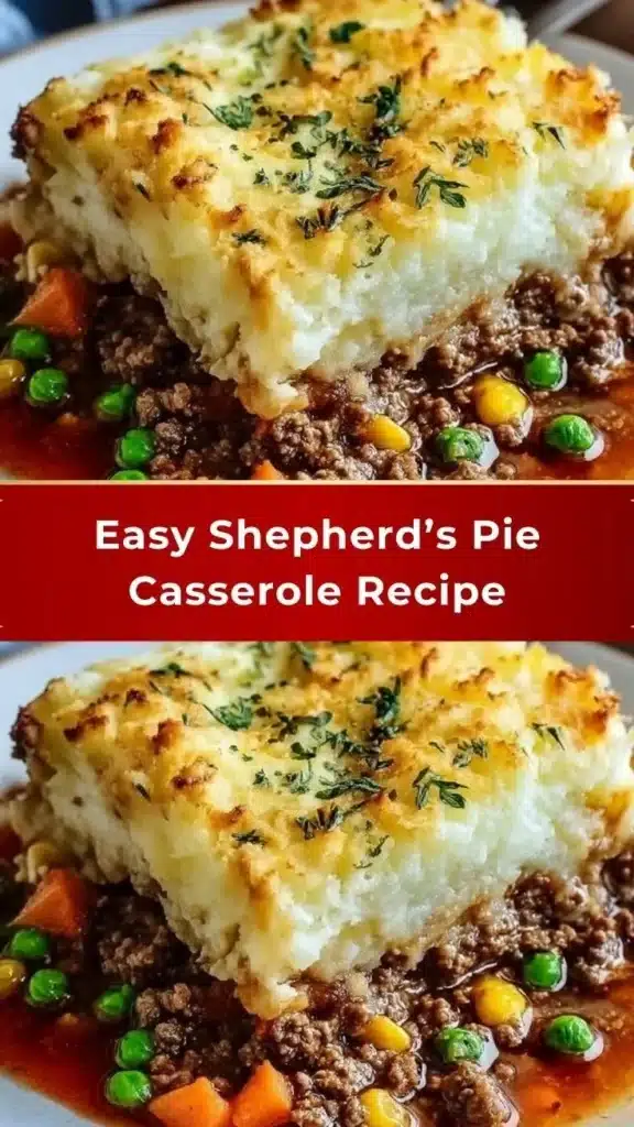 Delicious easy Shepherd's Pie casserole served in a baking dish