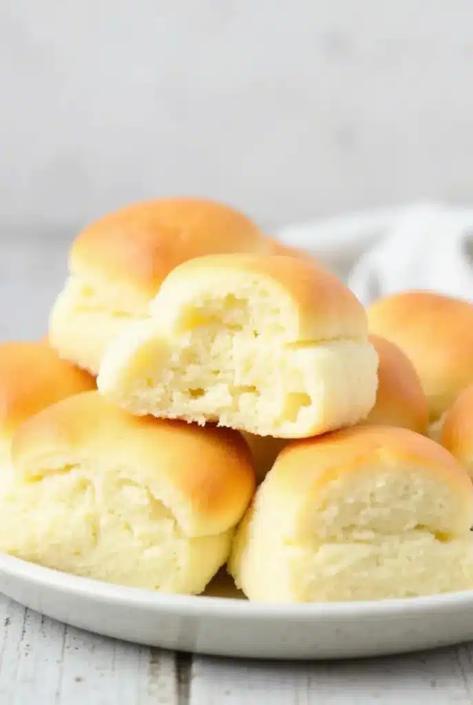 Fluffy cottage cheese cloud bread on a plate, freshly baked and golden brown