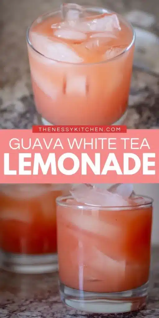 Glass of Guava White Tea Lemonade with fresh lemons and guava slices