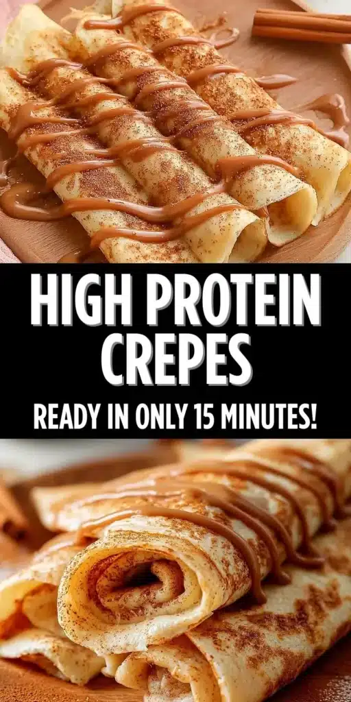 High protein cinnamon crepes served with fresh fruit and syrup