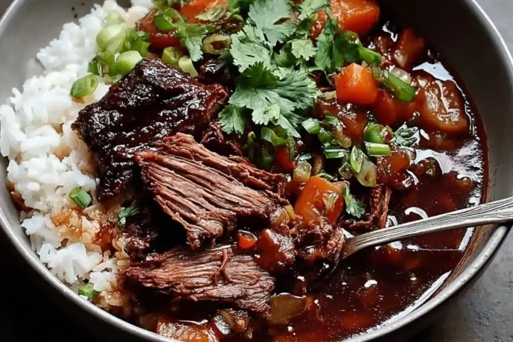 Korean style pot roast served with vegetables and side dishes