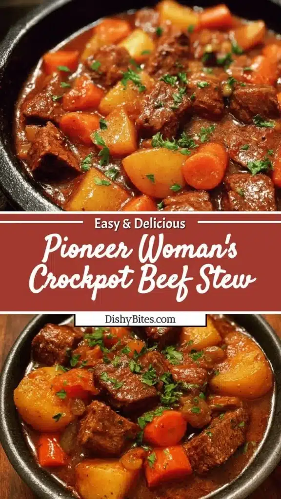 Delicious Pioneer Woman crockpot beef stew simmering in a slow cooker