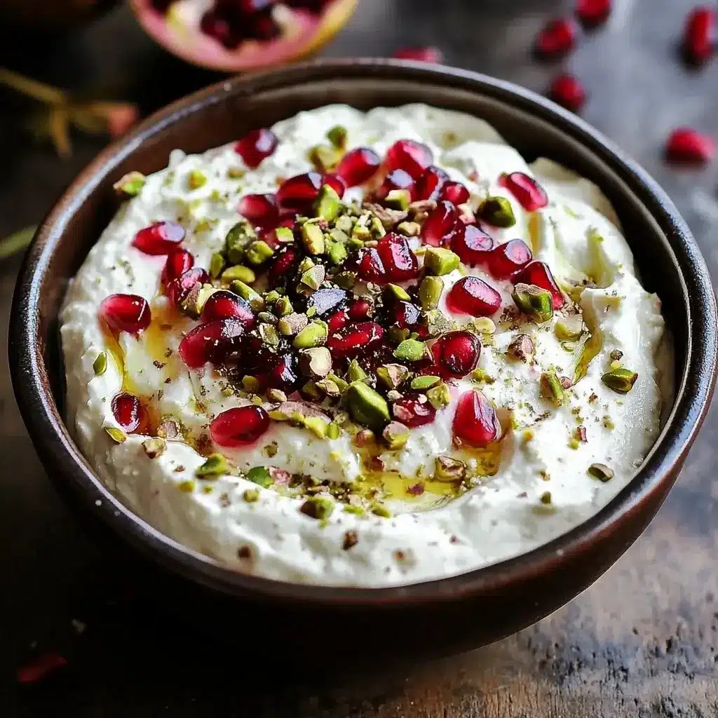 Creamy pomegranate pistachio whipped feta dip served in a bowl