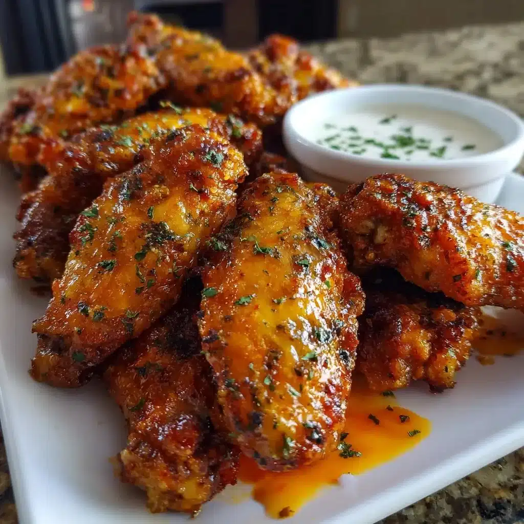 Delicious ranch seasoned crispy wings served with dipping sauce.