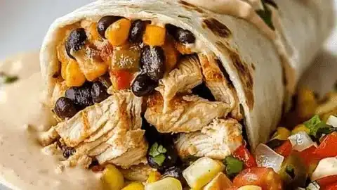 Delicious Southwest Chicken Wrap loaded with spices and fresh vegetables