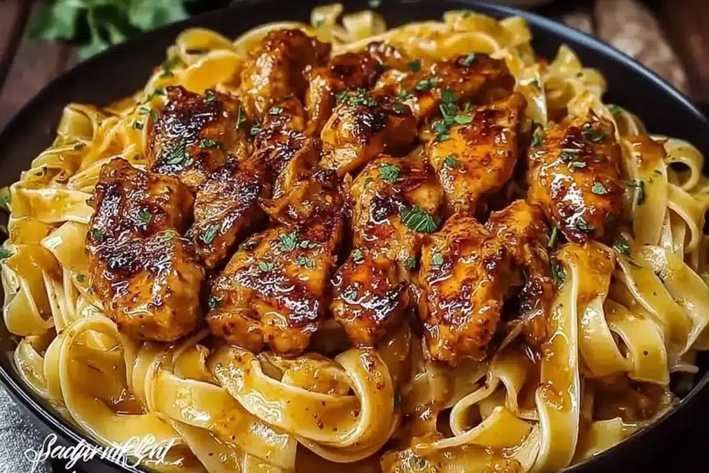 Delicious Spicy Cajun Honey Butter Chicken Pasta in a creamy sauce