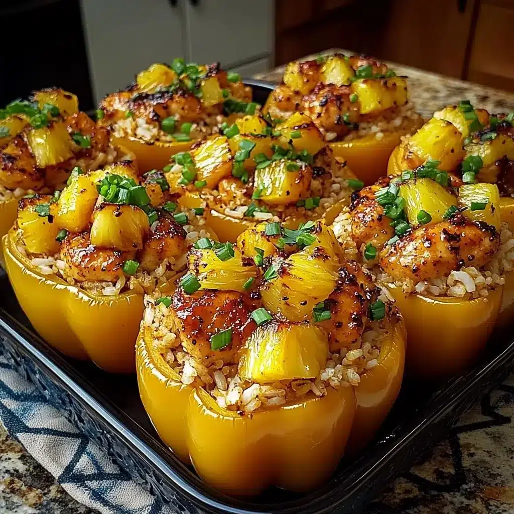 Teriyaki chicken and pineapple stuffed peppers served with rice