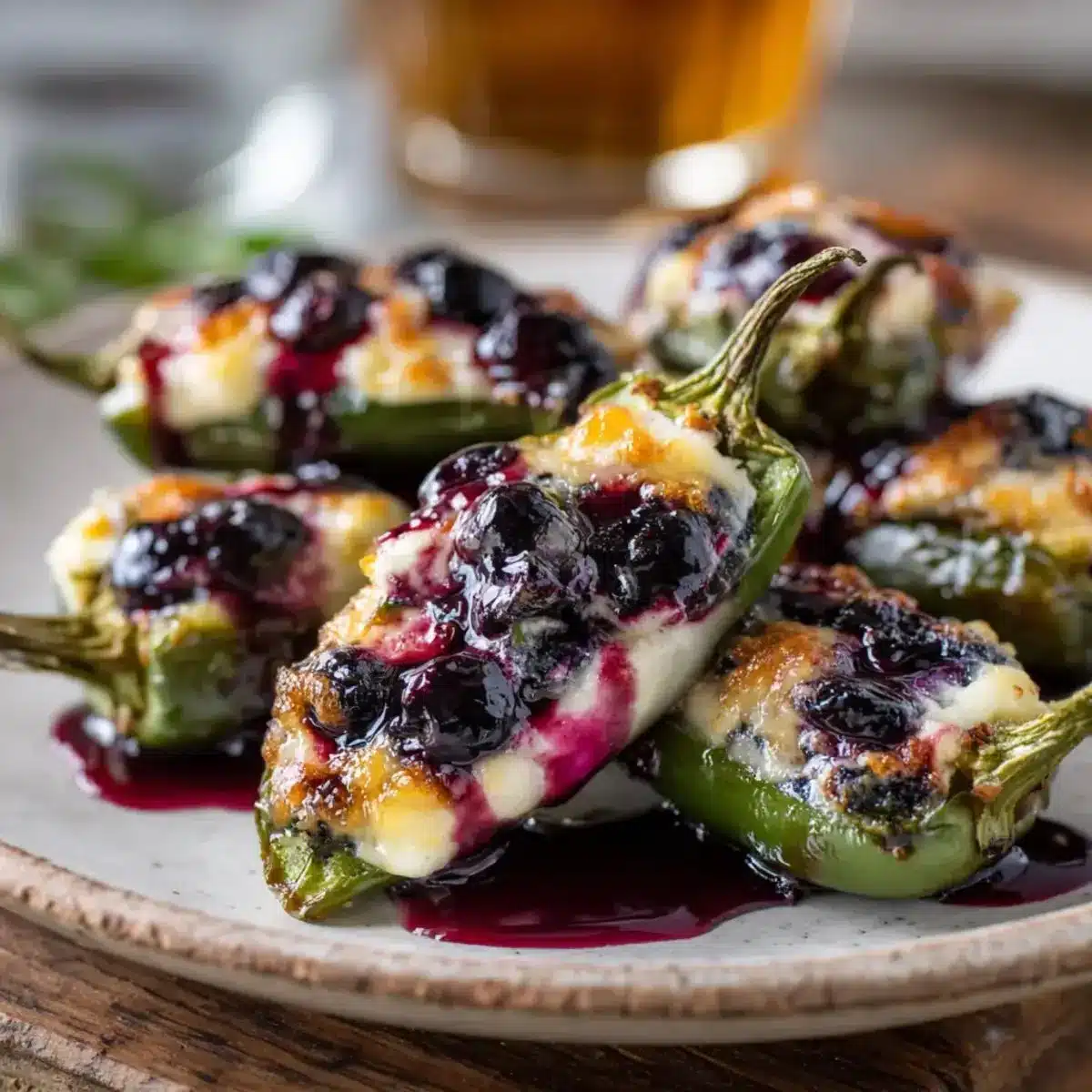 Blueberry Brie Jalapeño Poppers 1 Delicious Blueberry Brie Jalapeño Poppers topped with fresh blueberries and cheese