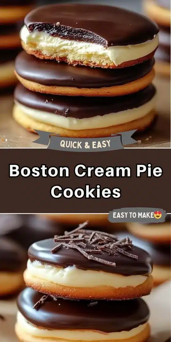 Boston Cream Pie Cookies 1 Delicious Boston Cream Pie Cookies topped with chocolate glaze and cream filling