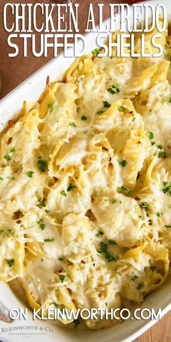 Chicken Alfredo Stuffed Shells 1 Creamy Chicken Alfredo Stuffed Shells topped with cheese