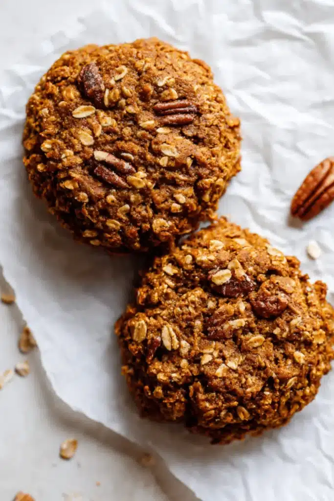 Cinnamon sweet potato breakfast cookies on a plate with spices