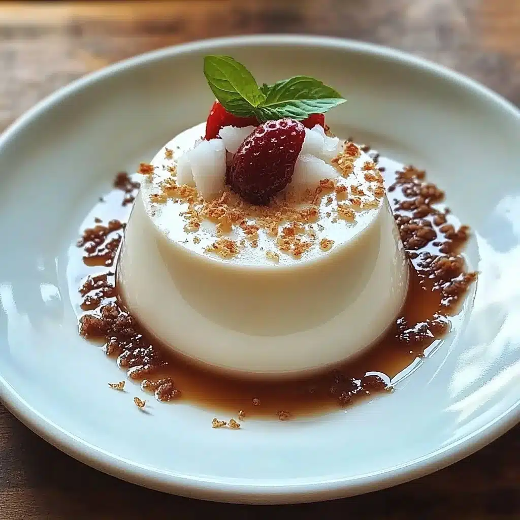 Delicious Coconut Panna Cotta served with fresh coconut shavings and fruit