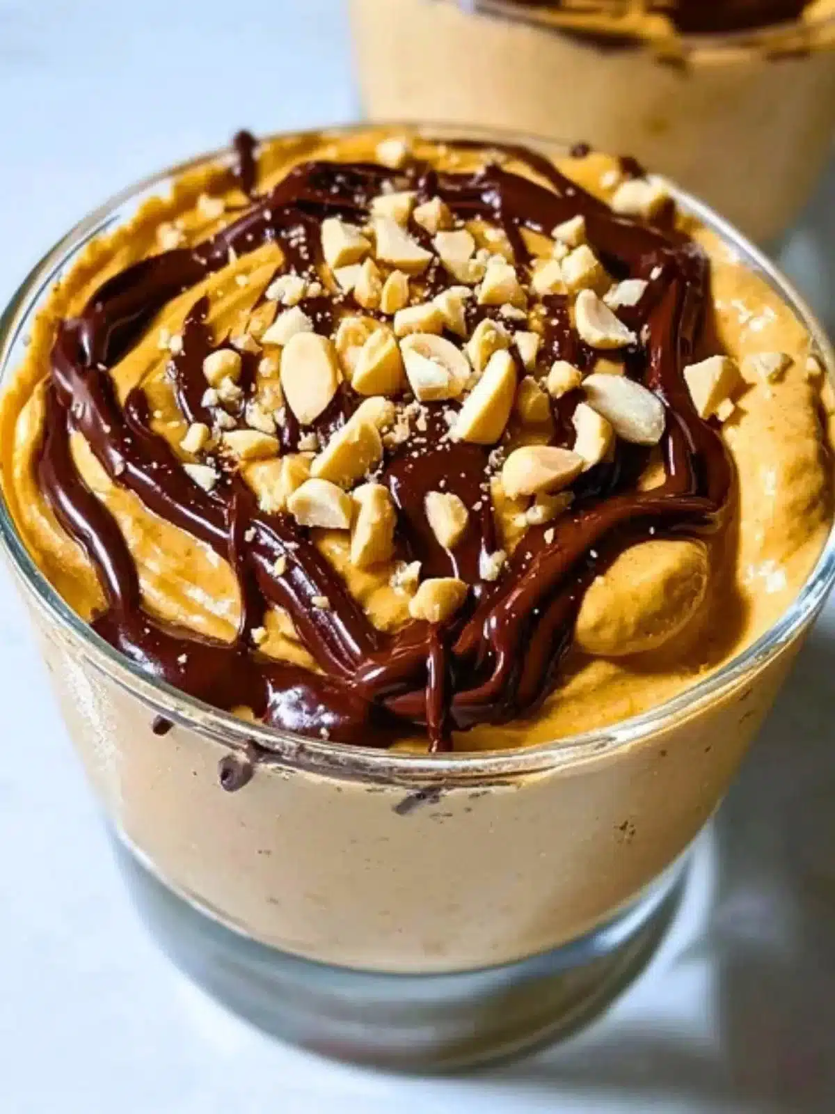 Creamy cottage cheese peanut butter mousse dessert in a decorative bowl