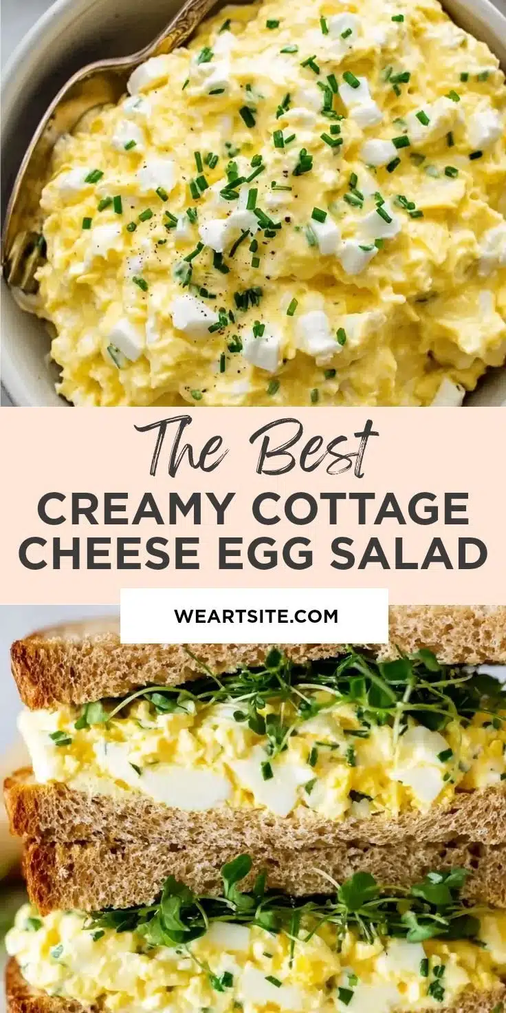 Creamy Cottage Cheese Egg Salad 1 Creamy cottage cheese egg salad served in a bowl with herbs