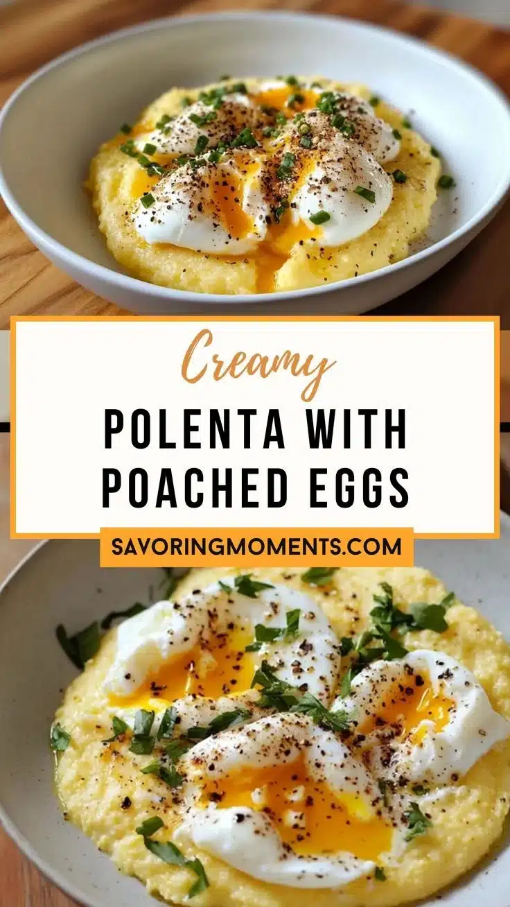 Creamy polenta topped with poached eggs in a bowl