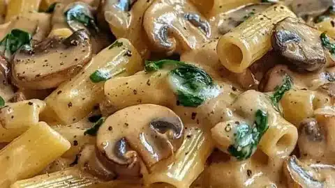 Creamy Tuscan Mushroom Pasta Skillet: Easy Comfort Food Bliss 2 Creamy Tuscan mushroom pasta skillet dish served with herbs