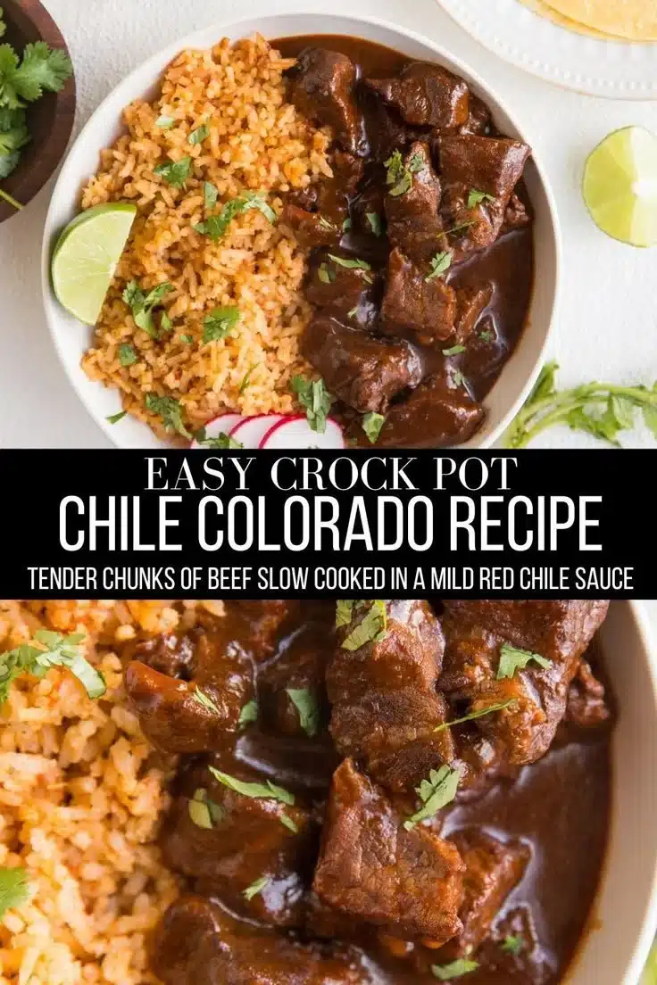 Crock Pot Red Chile 1 A bowl of Crock Pot Red Chile with tender meat and spices