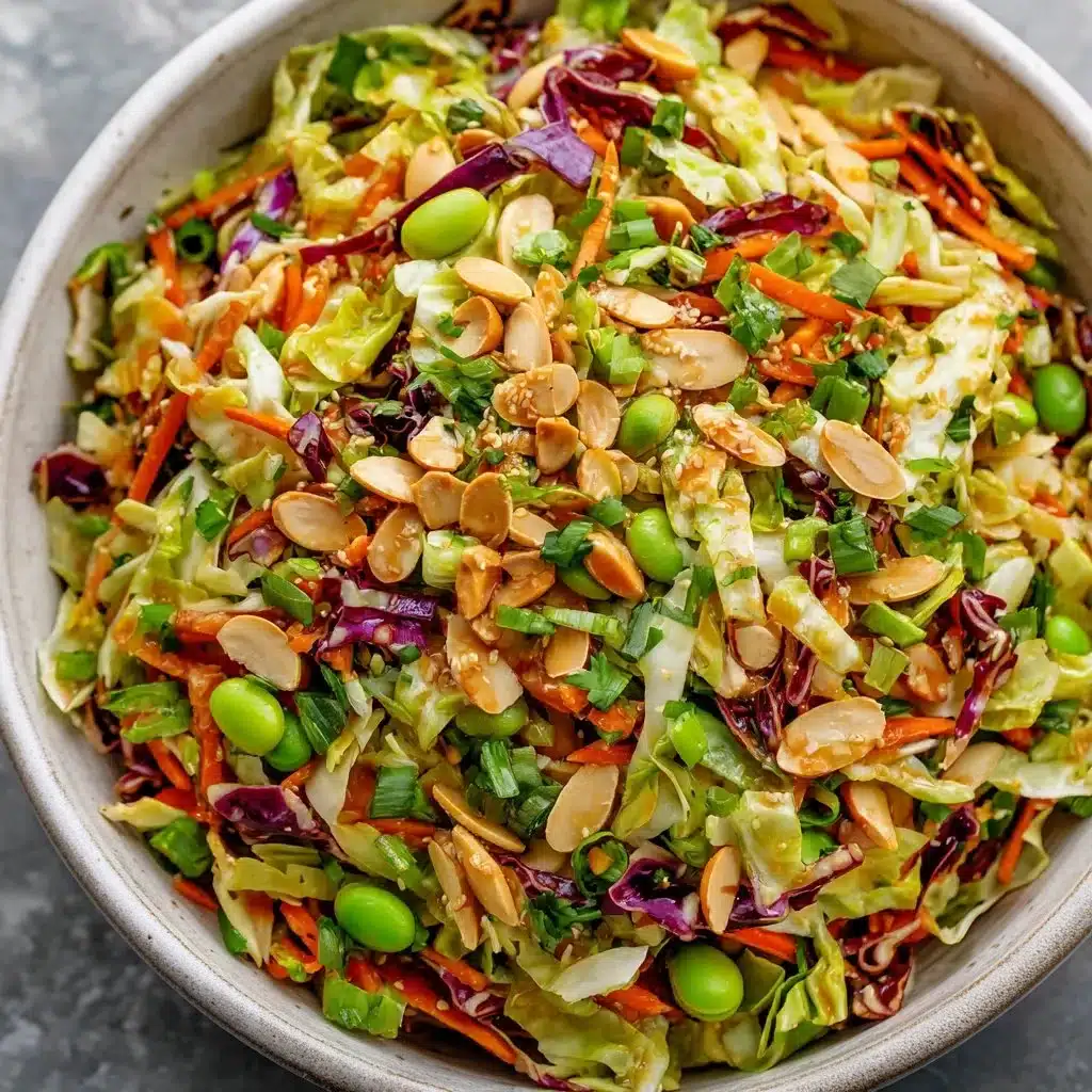 Crunchy cabbage salad with edamame and sesame ginger dressing