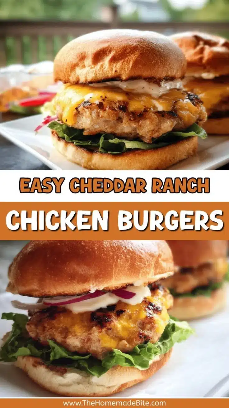 Delicious Easy Cheddar Ranch Chicken Burgers served on a plate