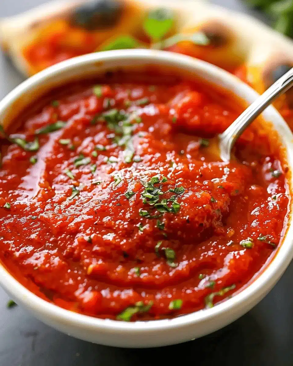 Flavorful Pizza Sauce Recipe 1 Homemade pizza sauce cooking ingredients on a wooden table