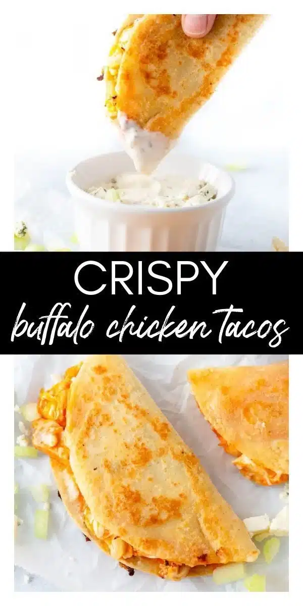 Fried Buffalo Chicken Tacos 1 Delicious fried buffalo chicken tacos topped with ranch sauce and fresh ingredients.