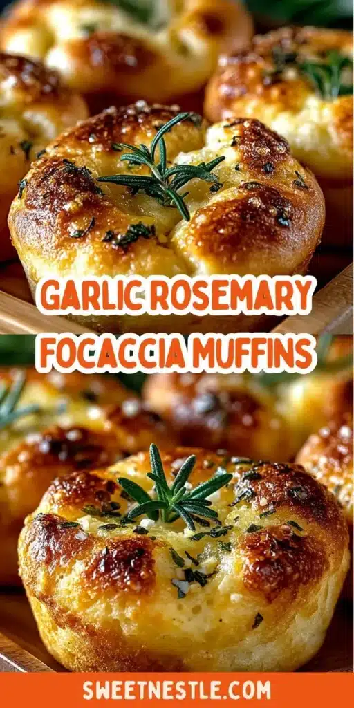 Freshly baked garlic rosemary focaccia muffins on a wooden board