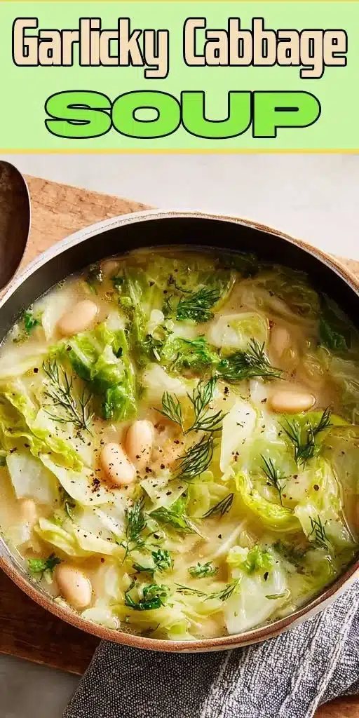 Garlicky Cabbage Soup 1 Bowl of garlicky cabbage soup garnished with fresh herbs