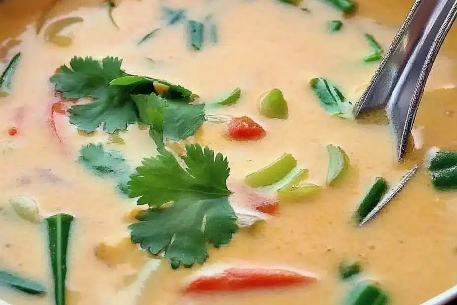 Ginger Lemongrass Soup with Coconut Milk: An Incredible 7-Step Recipe 1 Bowl of ginger lemongrass soup with coconut milk garnished with herbs.