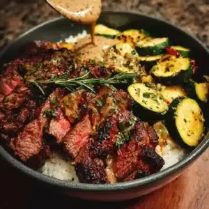 Grilled Steak Bowl with Zucchini & Savory Sauce 2 Delicious Grilled Steak Bowl with Zucchini and Savory Sauce