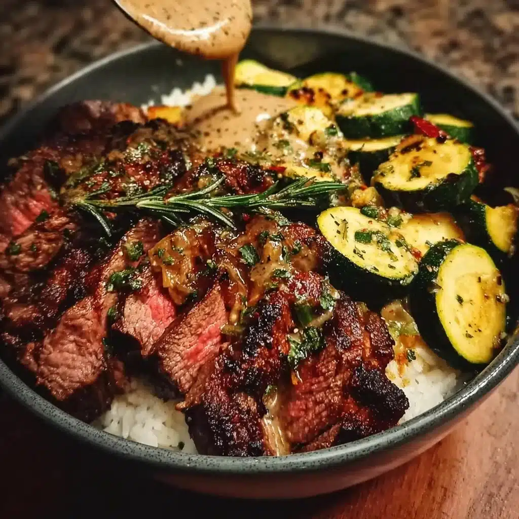 Grilled Steak Bowl with Zucchini & Savory Sauce 1 Delicious Grilled Steak Bowl with Zucchini and Savory Sauce