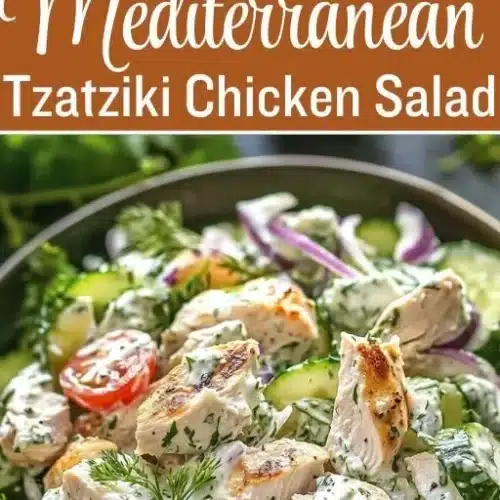 Healthy Mediterranean Tzatziki Chicken Salad with fresh ingredients and creamy dressing