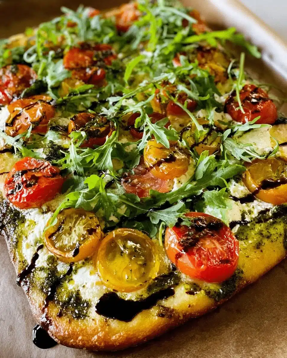 How to Make an Epic Roasted Tomato & Goat Cheese Flatbread 1 Delicious roasted tomato flatbread topped with goat cheese and fresh herbs