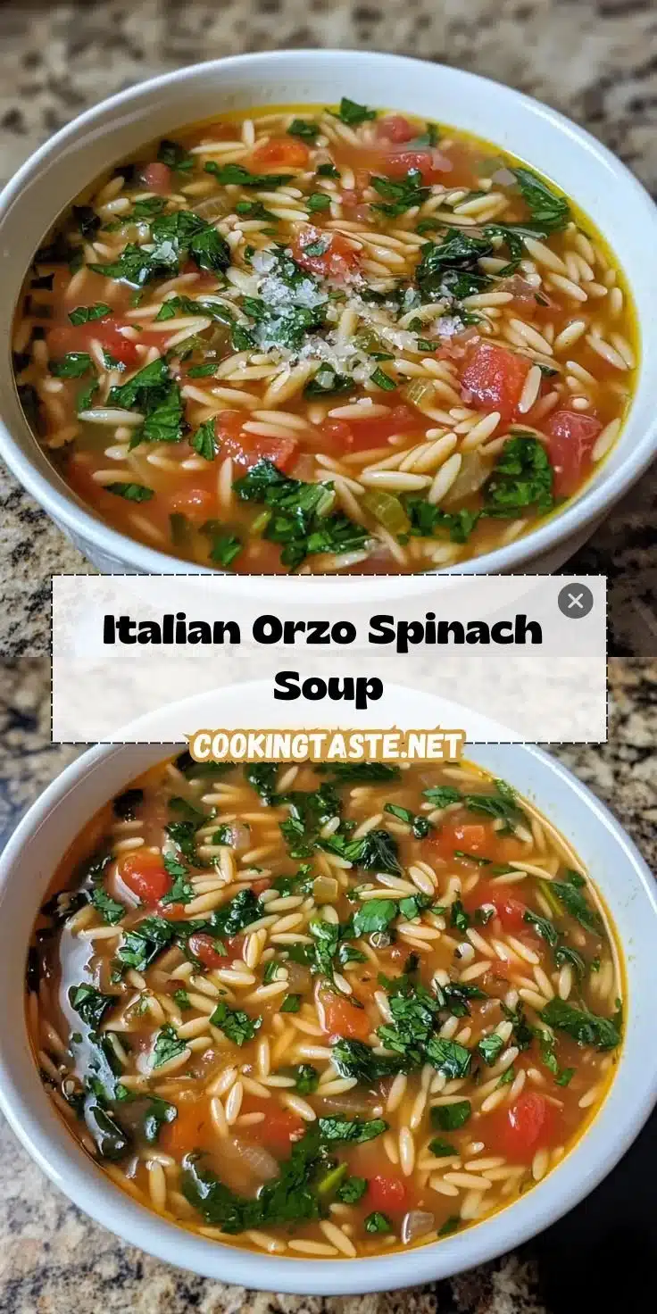 Italian Orzo Spinach Soup 1 Italian orzo spinach soup with fresh vegetables in a bowl